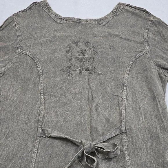 Sacred Thread Gray Embroidered Long Sleeve Maxi Dress Free Size Boho Velvet - Picture 6 of 7